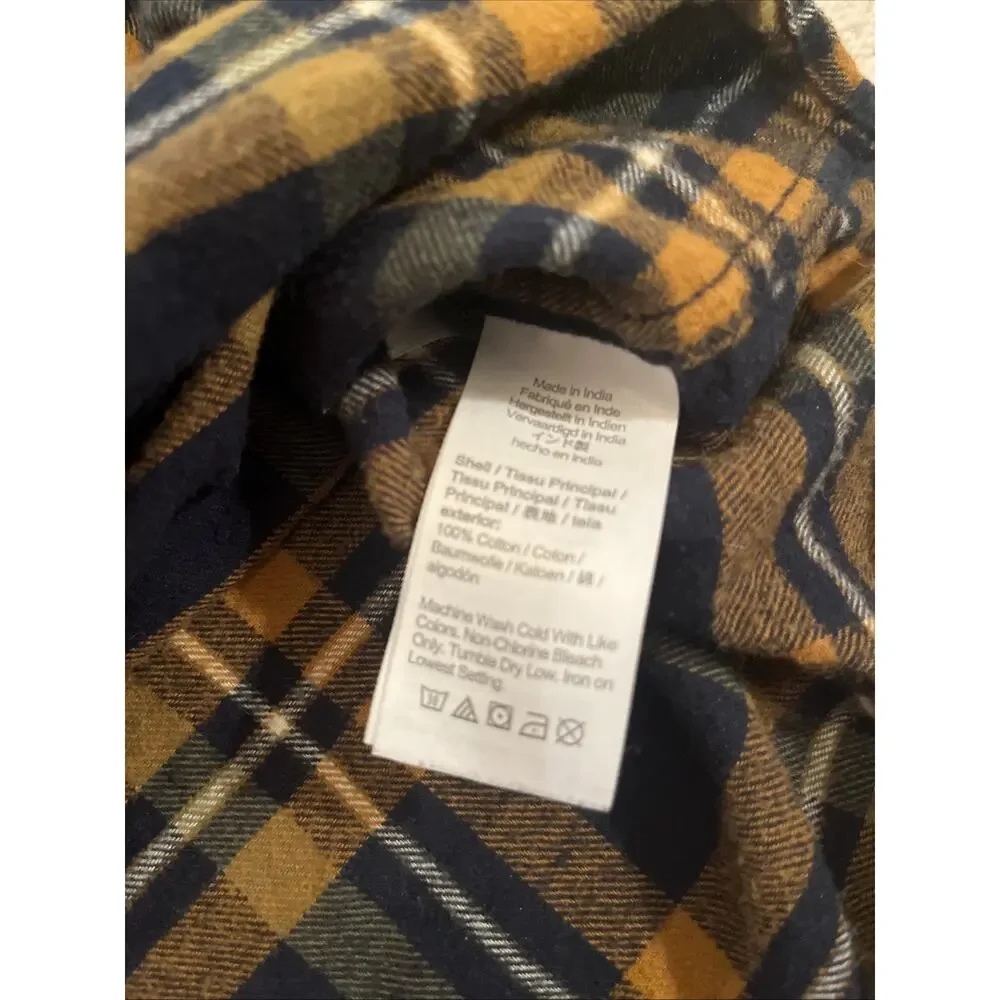 J. Crew Mens Flannel Shirt Blue/Brownish Orange Plaid Size Sm Classic Fit